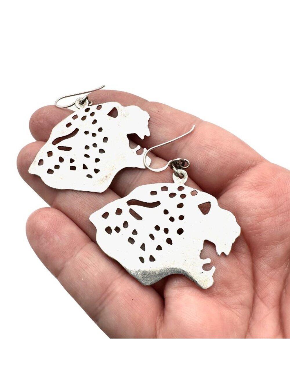 Sterling Silver Womens Earrings Cougar Big Cat Leopard Pierced Statement Jewelry